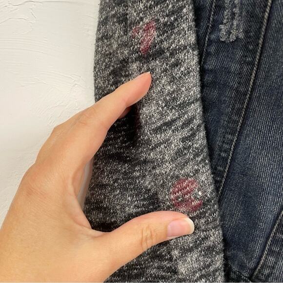 Free People Denim Hoodie Jacket With Grey Sweater Sleeve Womens S Blue Jean - Picture 4 of 10